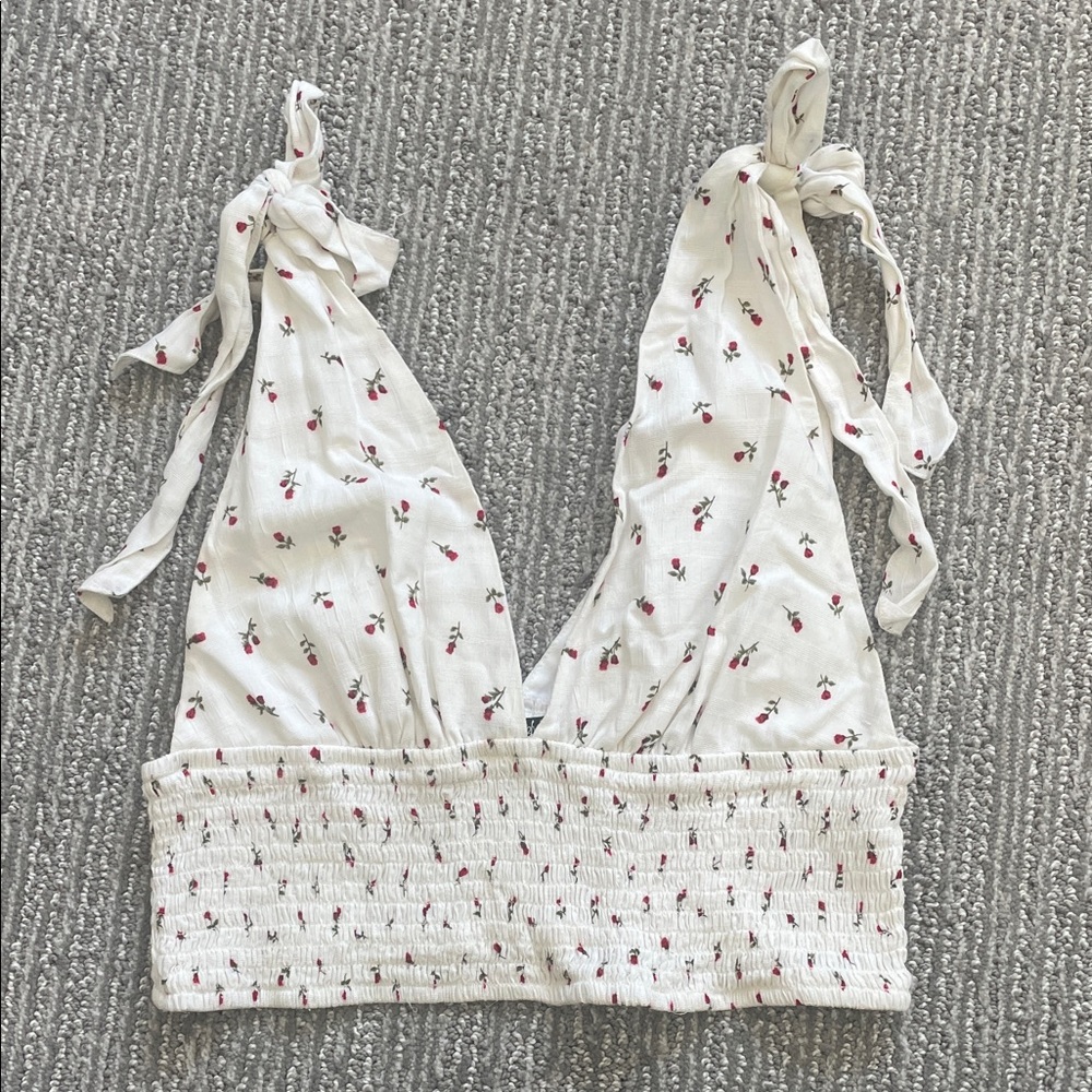 Forever 21 White Floral Tie-Strap Crop Top